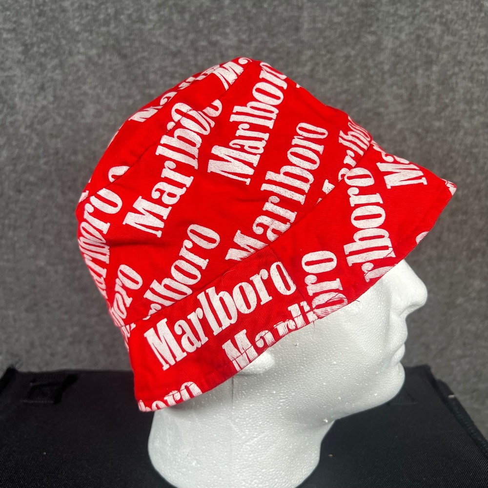 Vintage Marlboro Bucket Hat Red White All Over Logo Print 90s Retro Streetwear